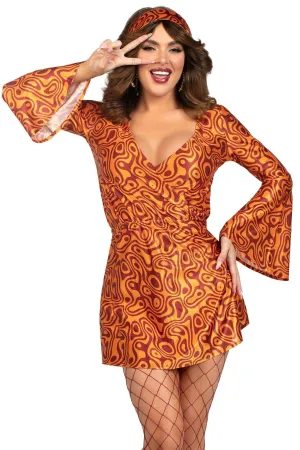 2 Piece Disco Doll. Includes Bell Sleeved Dress And Head Scarf