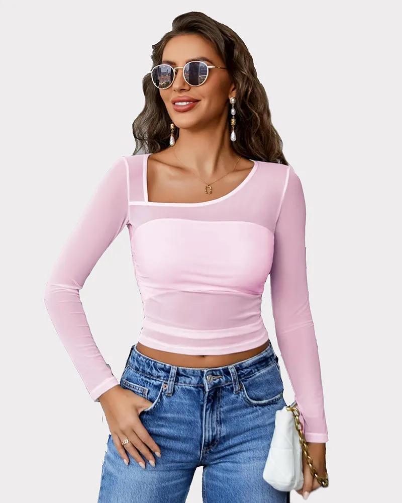 Asymmetrical Neck Sheer Crop Top