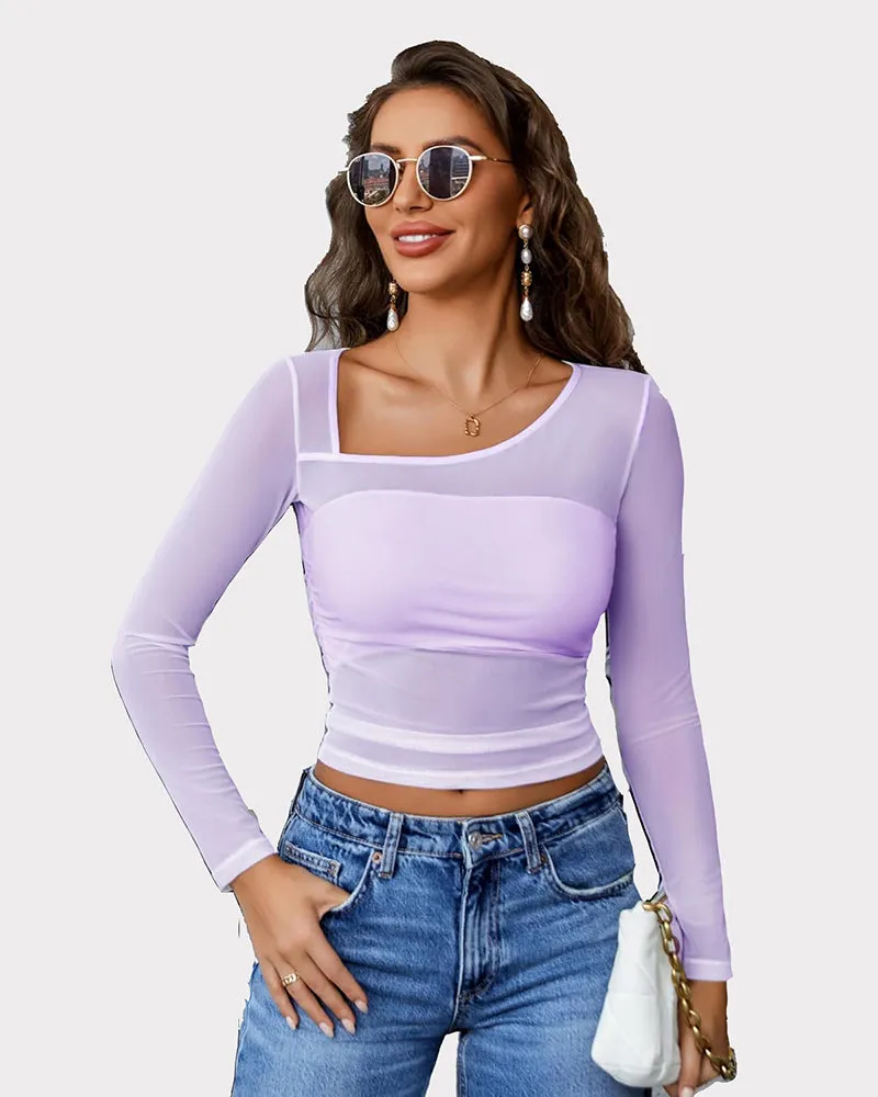 Asymmetrical Neck Sheer Crop Top