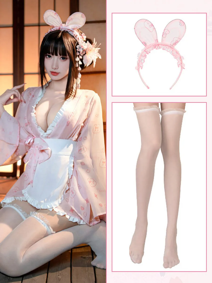 Cartoon Japanese Style Short Robe with Apron