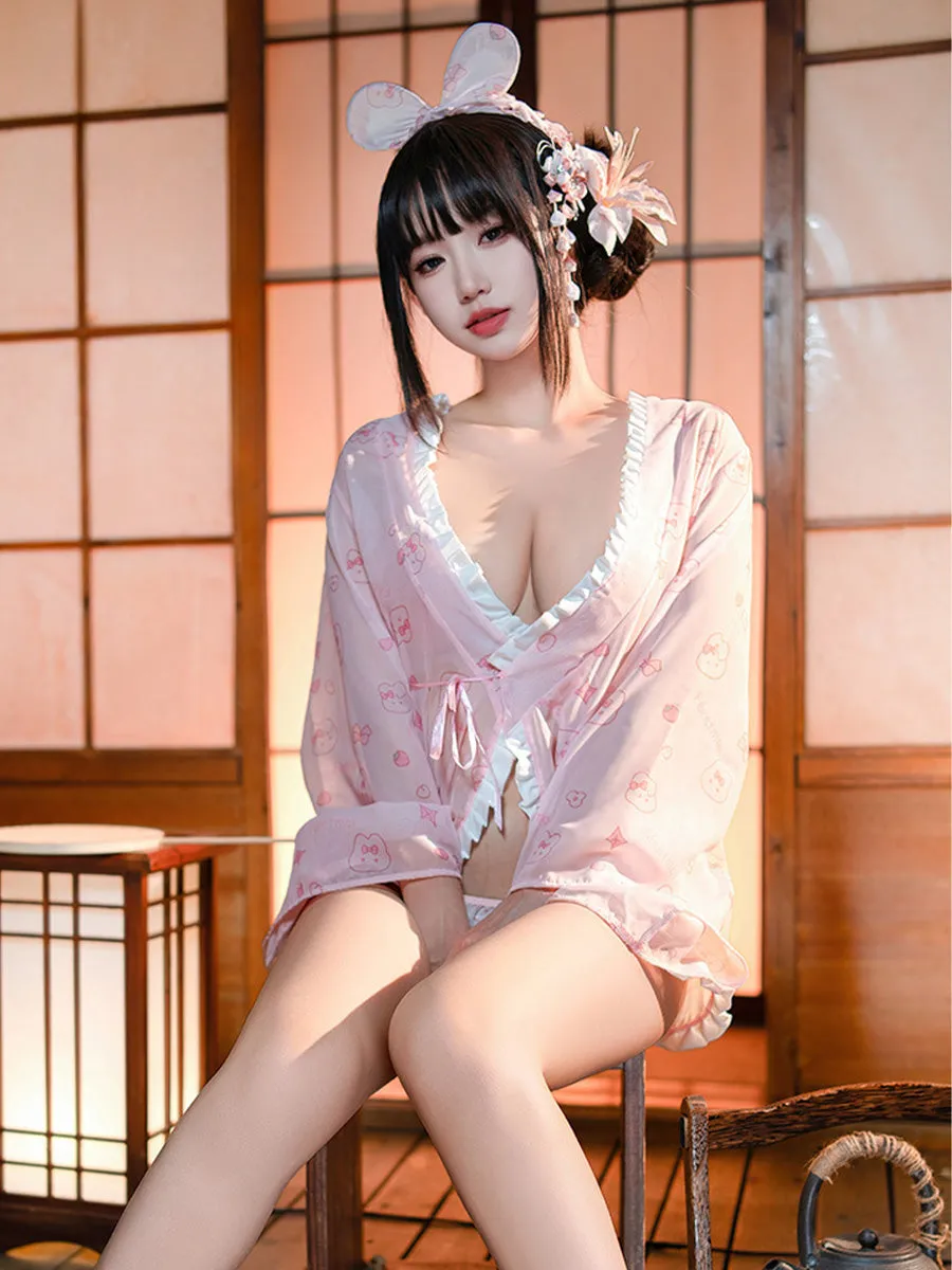 Cartoon Japanese Style Short Robe with Apron