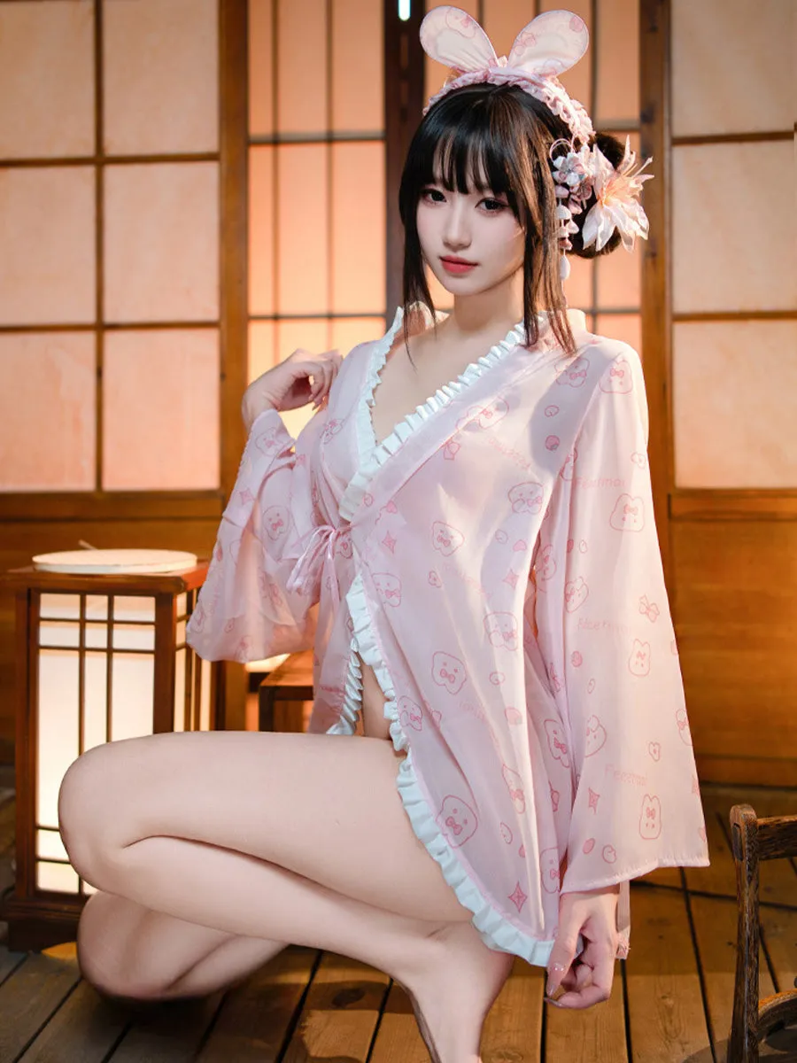 Cartoon Japanese Style Short Robe with Apron