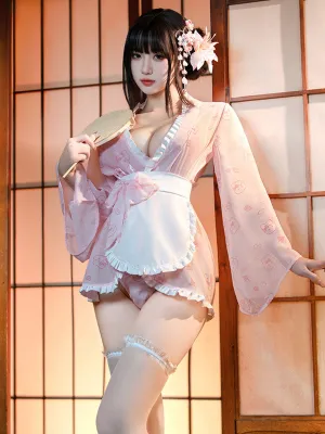 Cartoon Japanese Style Short Robe with Apron