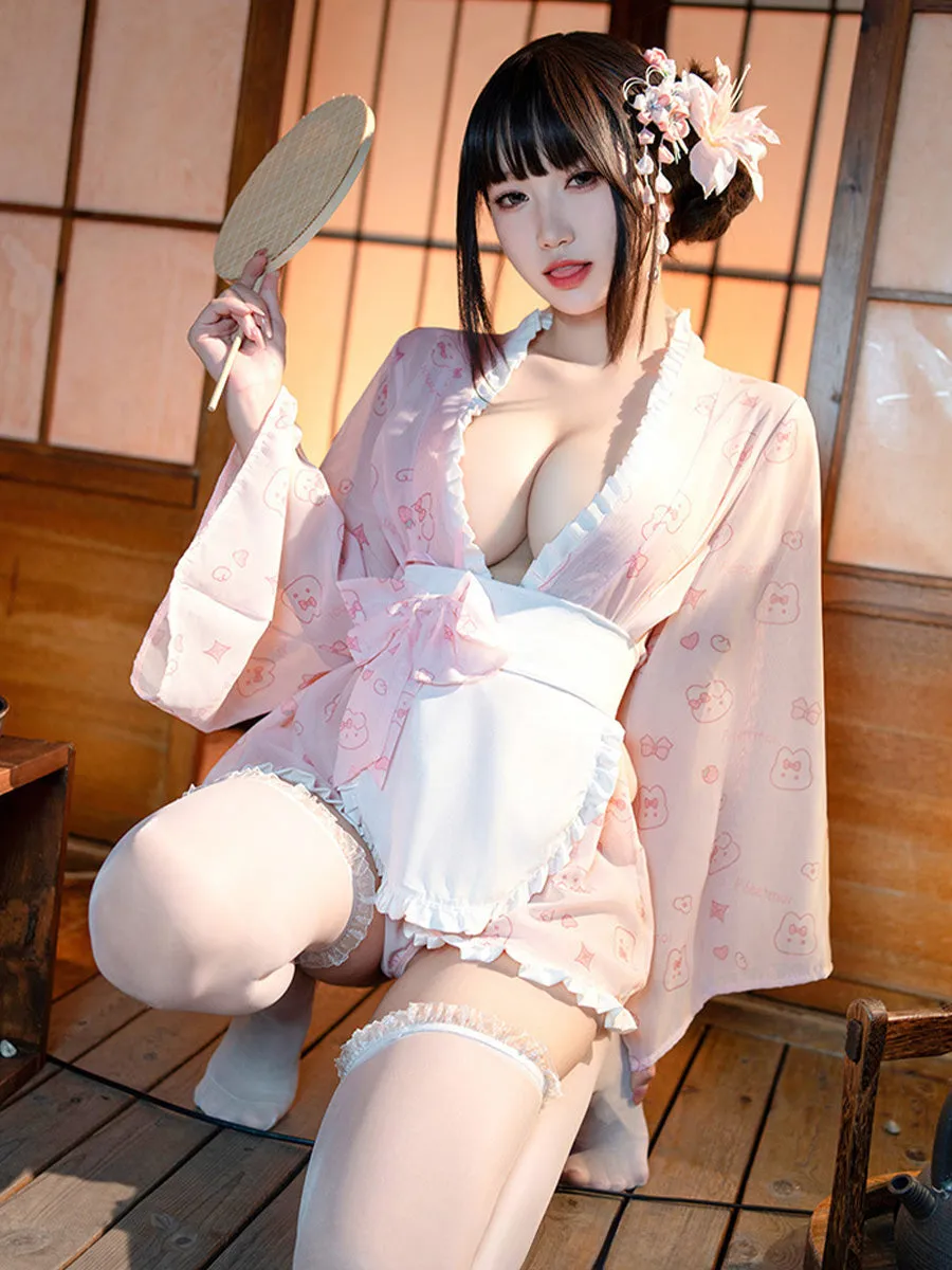 Cartoon Japanese Style Short Robe with Apron