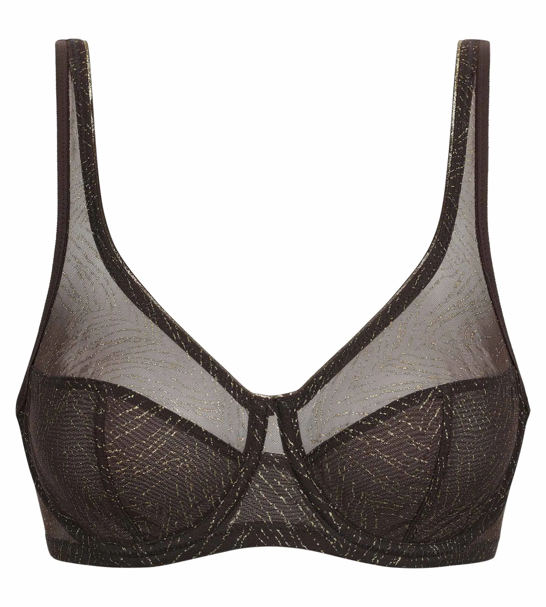 Chocolate tulle push-up bra with gold zebra stripes Dim Generous