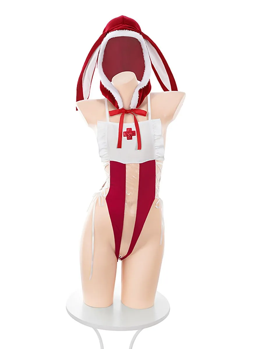 Christmas Bunny Crotchless Bodysuit