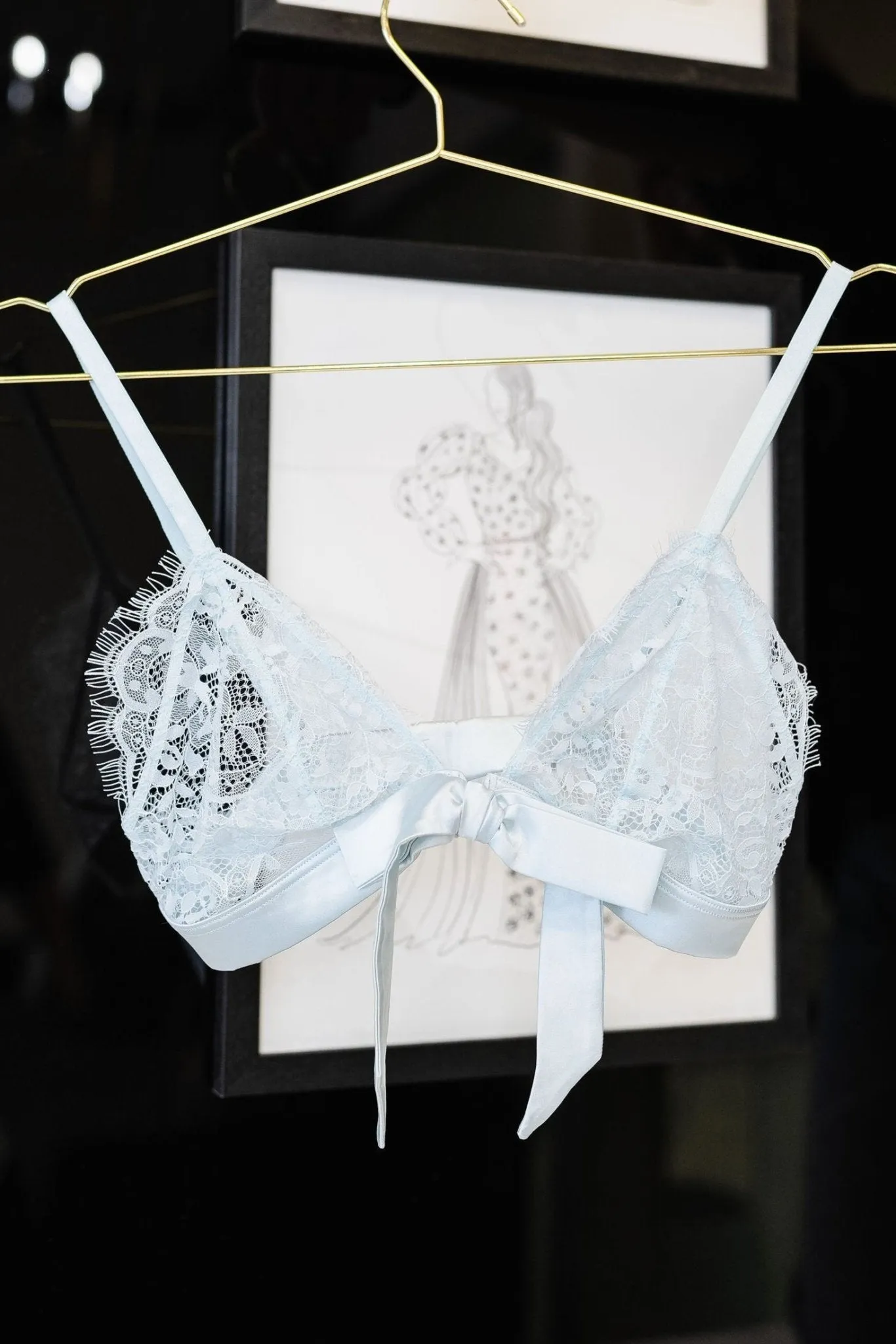 Eyelash Lace Bow Bralette - Something Blue