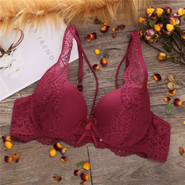 Fashion Lace Bra Sexy Bras For Women B C Cup Underwear Hanging Neck Unlined Brassiere Female Hollow Floral Lingerie New Arrival