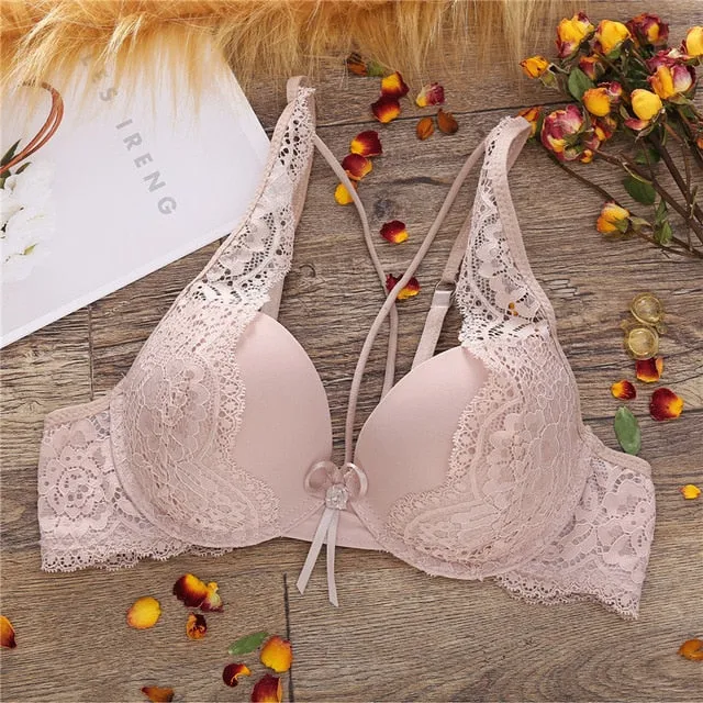 Fashion Lace Bra Sexy Bras For Women B C Cup Underwear Hanging Neck Unlined Brassiere Female Hollow Floral Lingerie New Arrival