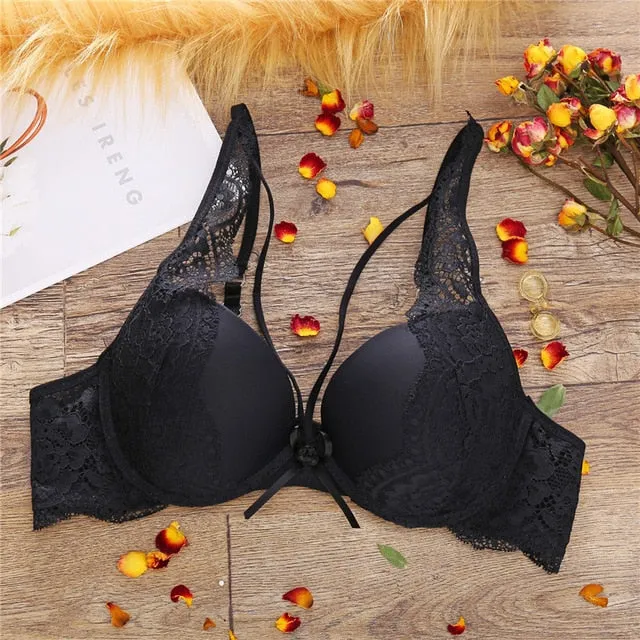 Fashion Lace Bra Sexy Bras For Women B C Cup Underwear Hanging Neck Unlined Brassiere Female Hollow Floral Lingerie New Arrival