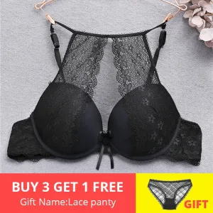 Fashion Lace Bra Sexy Bras For Women B C Cup Underwear Hanging Neck Unlined Brassiere Female Hollow Floral Lingerie New Arrival