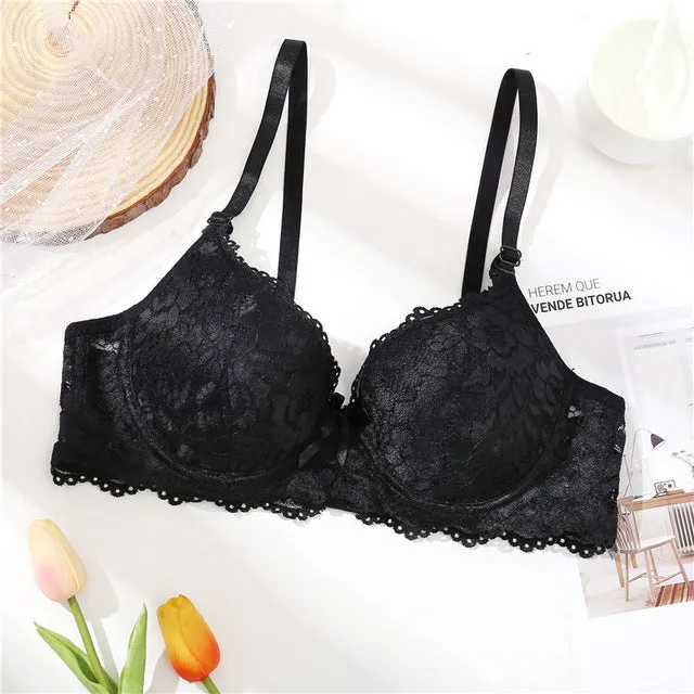 Front Closure Lace Bra Beauty Back Push Up Bralette Brassiere Sexy Underwire Bra For Women Underwear Solid Color Female Lingerie
