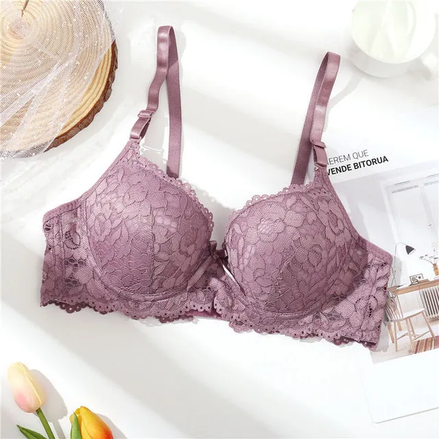 Front Closure Lace Bra Beauty Back Push Up Bralette Brassiere Sexy Underwire Bra For Women Underwear Solid Color Female Lingerie