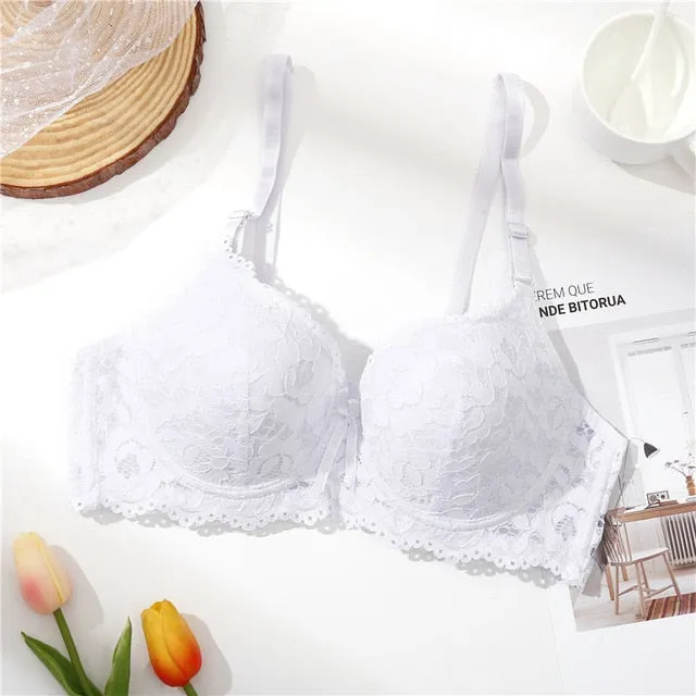 Front Closure Lace Bra Beauty Back Push Up Bralette Brassiere Sexy Underwire Bra For Women Underwear Solid Color Female Lingerie