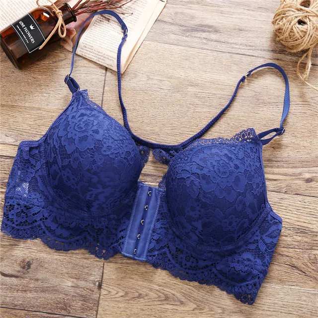 Front Closure Lace Bra Beauty Back Push Up Bralette Brassiere Sexy Underwire Bra For Women Underwear Solid Color Female Lingerie