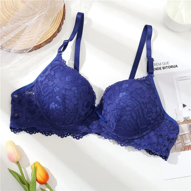 Front Closure Lace Bra Beauty Back Push Up Bralette Brassiere Sexy Underwire Bra For Women Underwear Solid Color Female Lingerie