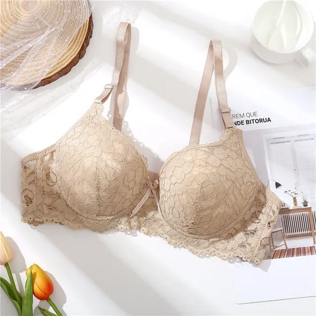Front Closure Lace Bra Beauty Back Push Up Bralette Brassiere Sexy Underwire Bra For Women Underwear Solid Color Female Lingerie