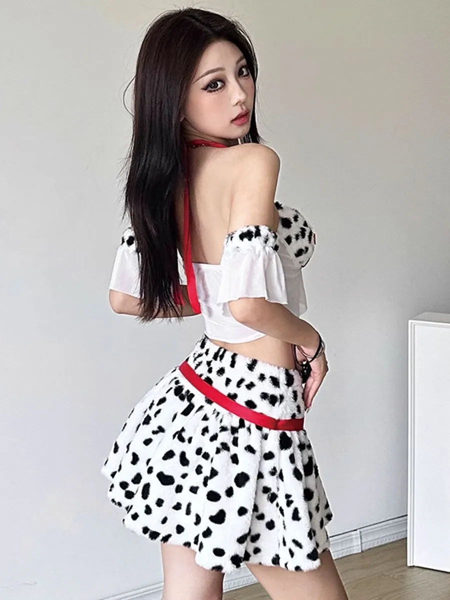 Fuzzy Milk Cow Top and Skirt Set