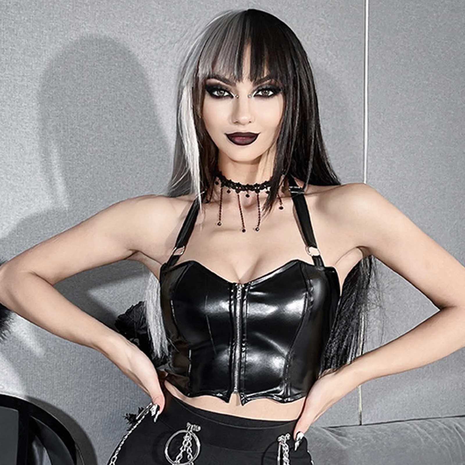 Gothic Zipper Up Halter Top