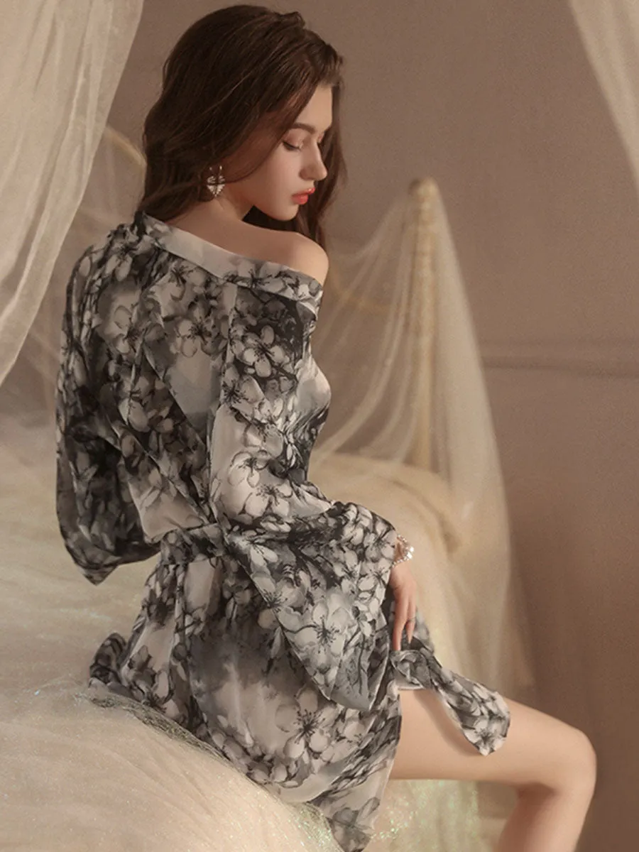 Grey Chiffon Kimono Robe