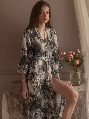 Grey Chiffon Kimono Robe