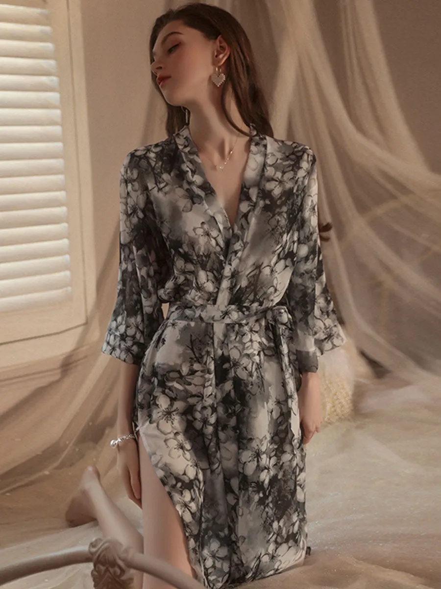 Grey Chiffon Kimono Robe