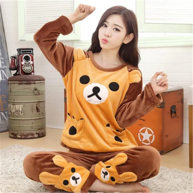 JULY'S SONG Women Pajama Sets 2019 Autumn Winter Pajamas Flannel Cartoon Thick Warm Women Sleepwear Cute Animal Female Homewear