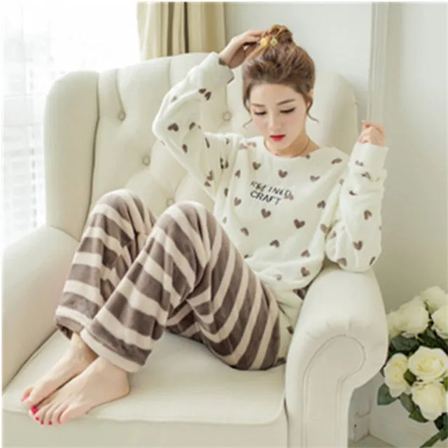 JULY'S SONG Women Pajama Sets 2019 Autumn Winter Pajamas Flannel Cartoon Thick Warm Women Sleepwear Cute Animal Female Homewear