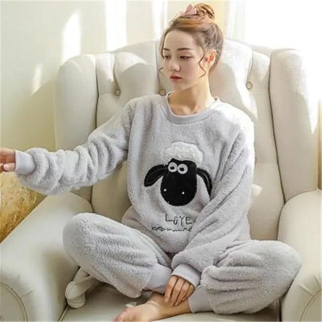 JULY'S SONG Women Pajama Sets 2019 Autumn Winter Pajamas Flannel Cartoon Thick Warm Women Sleepwear Cute Animal Female Homewear
