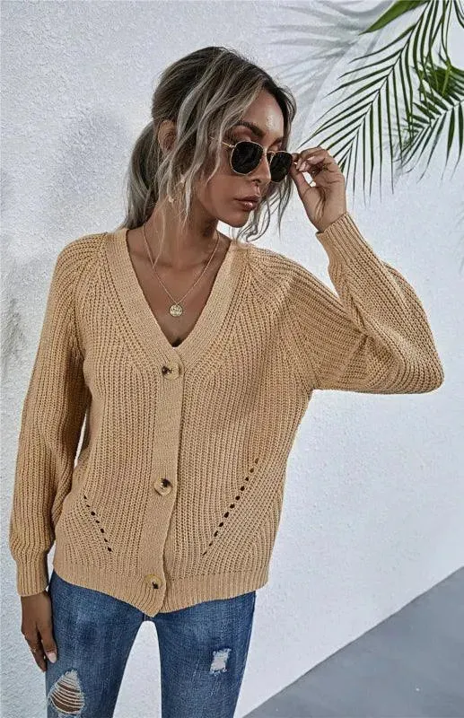 Lantern Sleeve Button  Women Cardigan Sweater