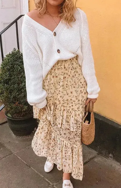 Lantern Sleeve Button  Women Cardigan Sweater
