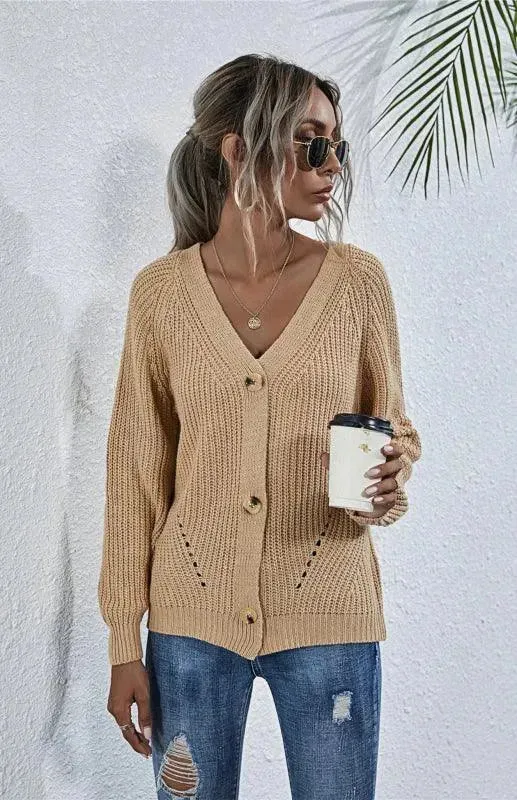 Lantern Sleeve Button  Women Cardigan Sweater