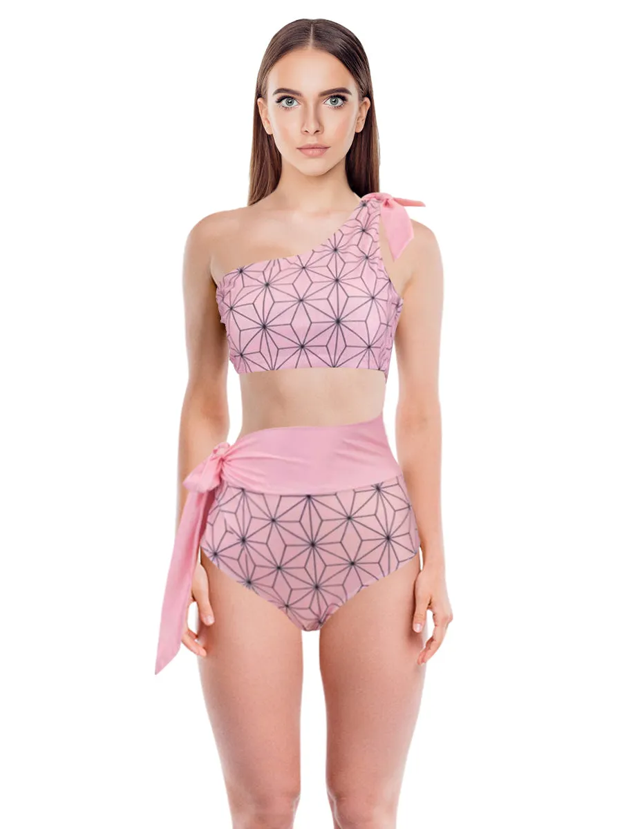 One Shoulder High Waisted Bathing Suit