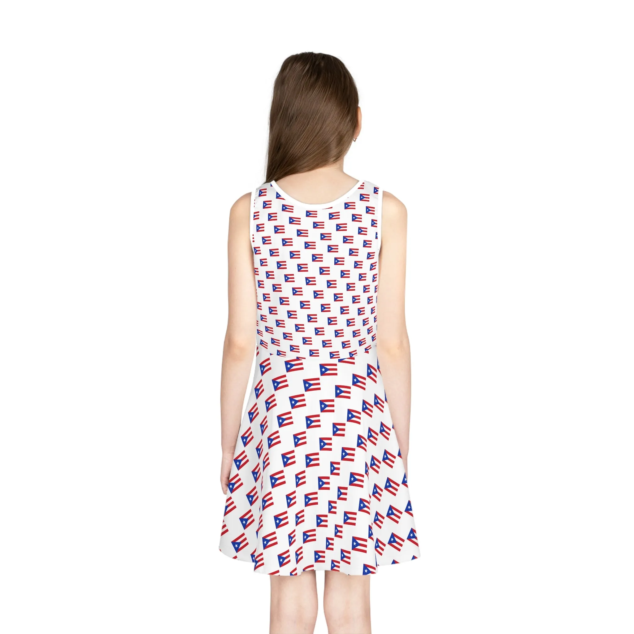 Patriotic Girls' Sleeveless Sundress - Puerto Rico Flag Design