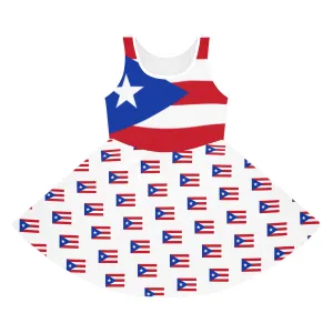 Patriotic Girls' Sleeveless Sundress - Puerto Rico Flag Design