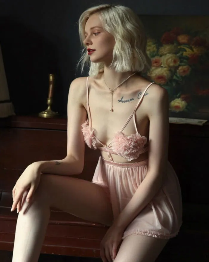 Pink Thin Sexy Backless Night Dress with Panty