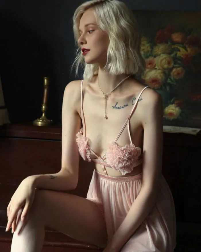 Pink Thin Sexy Backless Night Dress with Panty