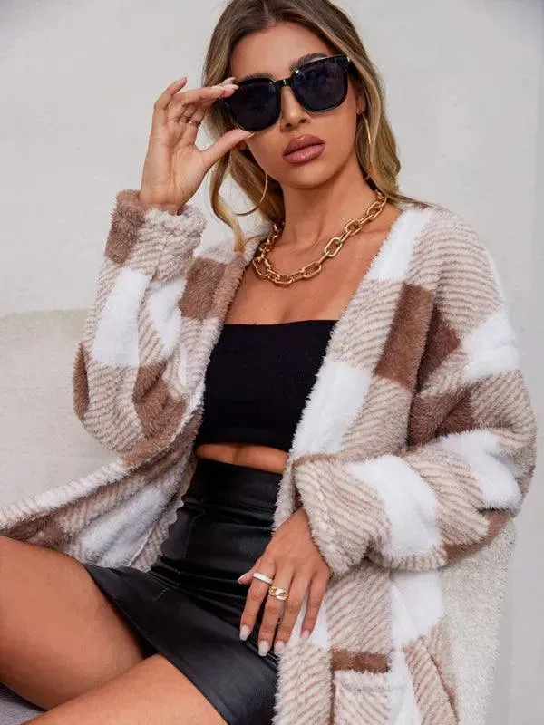 Plush Plaid Women Coat