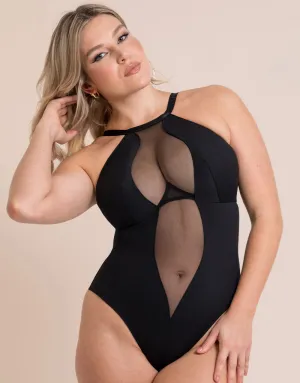 Scantilly Swerve High Neck Wired Bodysuit Black