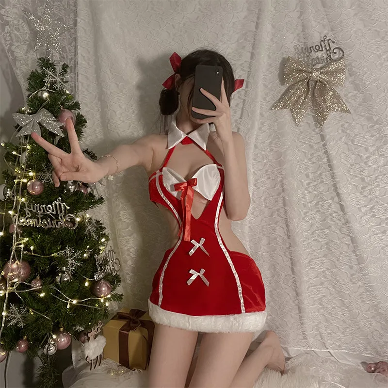 SD-6108  New Christmas outfit sexy pure desire cute plush fun hollow dress suit