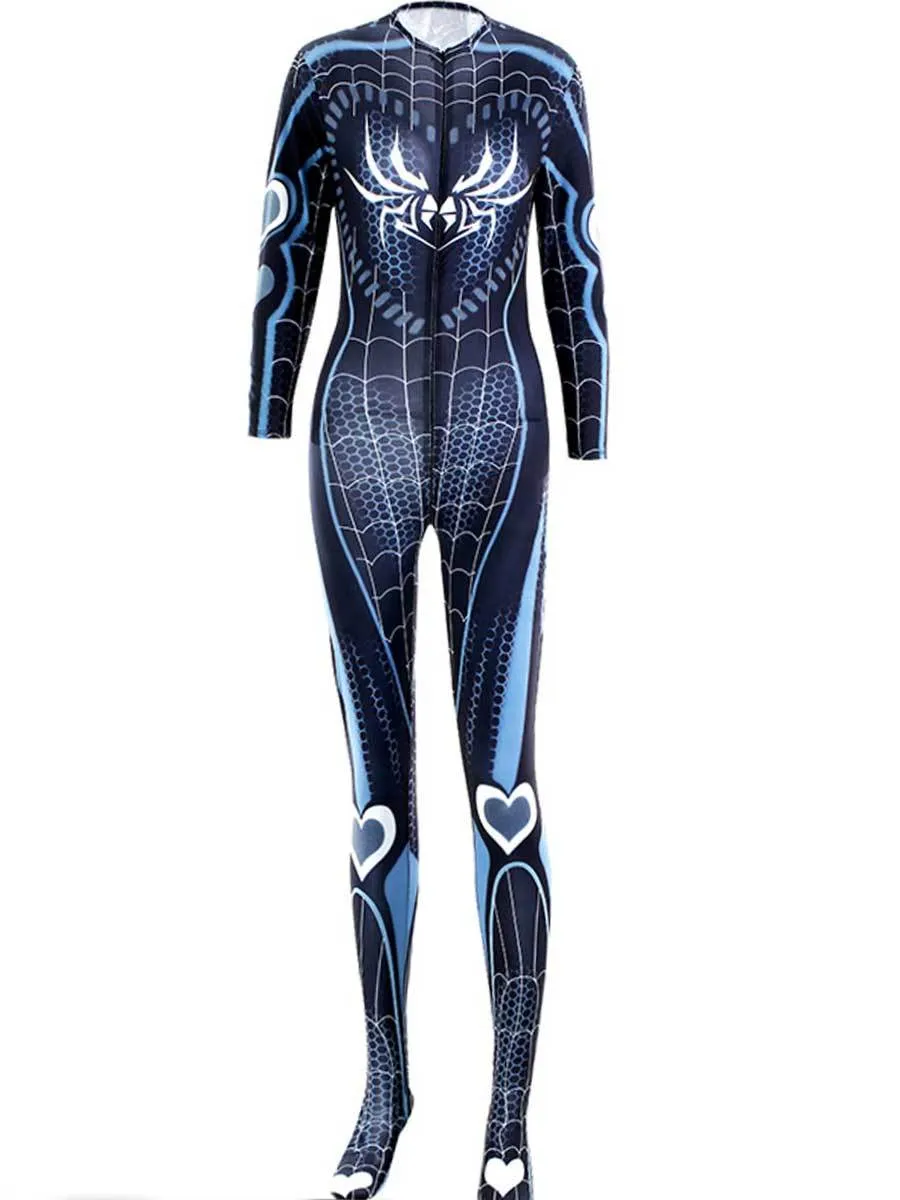 Sexy Spider Print Crotchless Catsuit