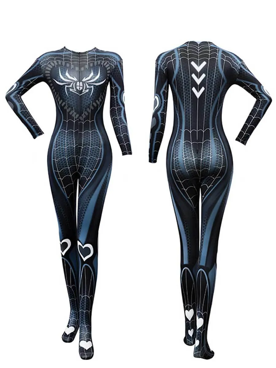 Sexy Spider Print Crotchless Catsuit