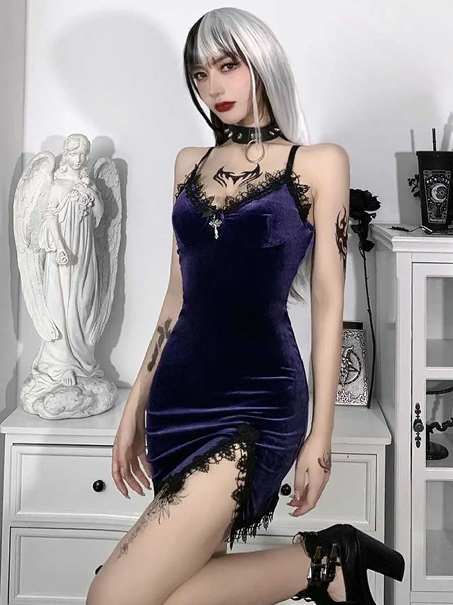 Sexy Velvet Split Bodycon Dress