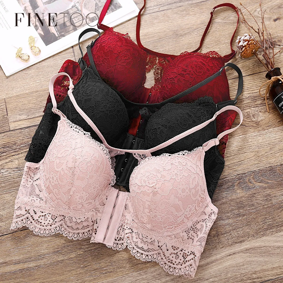 Sexy Women Bra Fashion Front Closure Bras Push Up BraB C Cup Lace Bralette Backless Brassiere Soutien Gorge Femme Lingerie