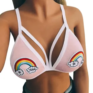 Sexy Women Lingerie Bra Cute Rainbow Print Bandage Cutout Bralette Erotic Underwear Crop Top Underwear Sexy Clothes