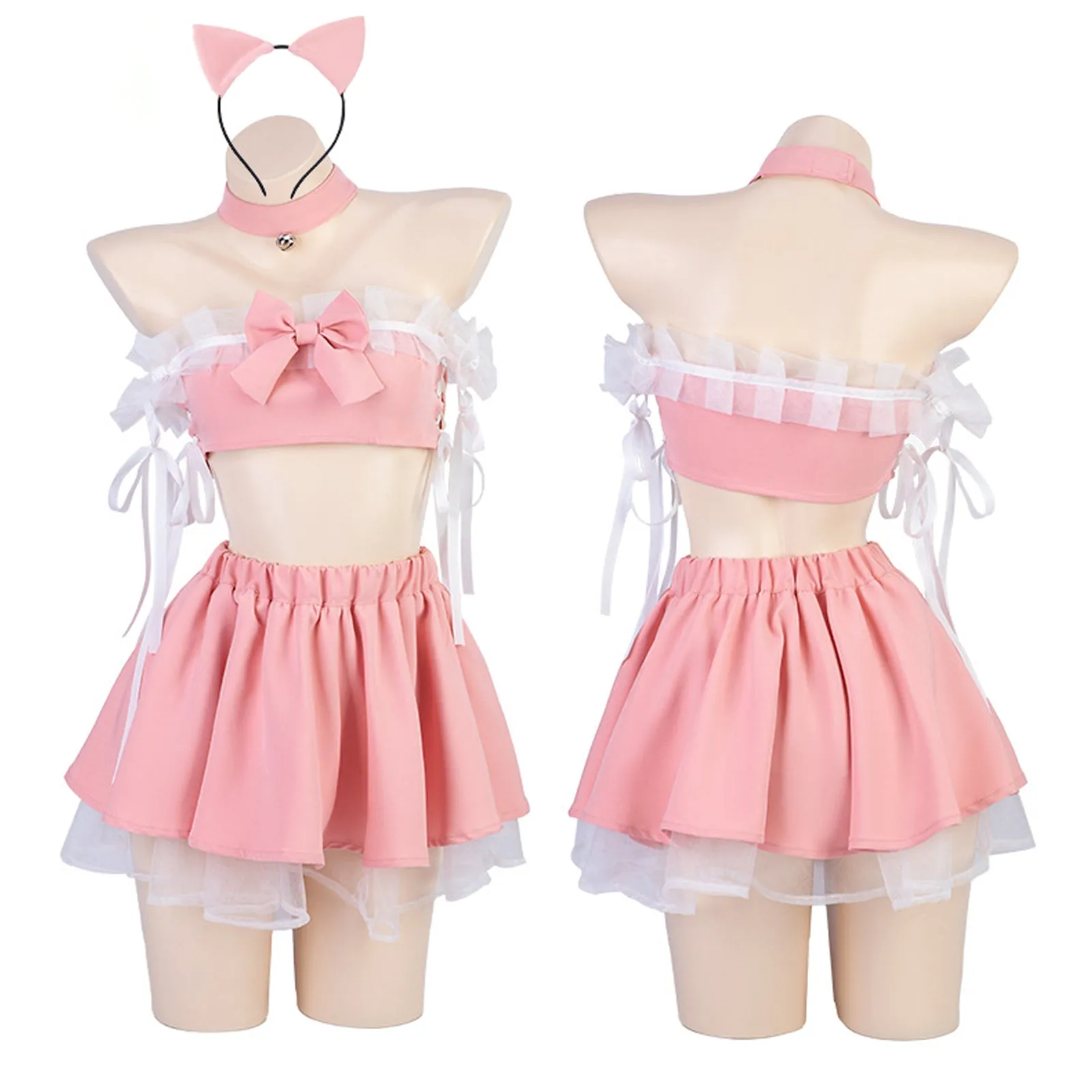 Yomorio Naughty Cat Girl Lingerie Set Pink Neko Outfit Anime Cosplay Costumes