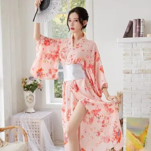 Yomorio Traditional Japanese Kimono Robe Floral Printed Long Yukata Costumes Pajamas